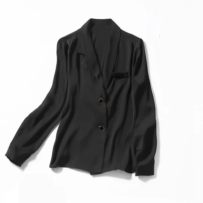 Suit Collar Commuter Silk Satin Long Sleeved Shirt Blouse Pure Silk Shirt